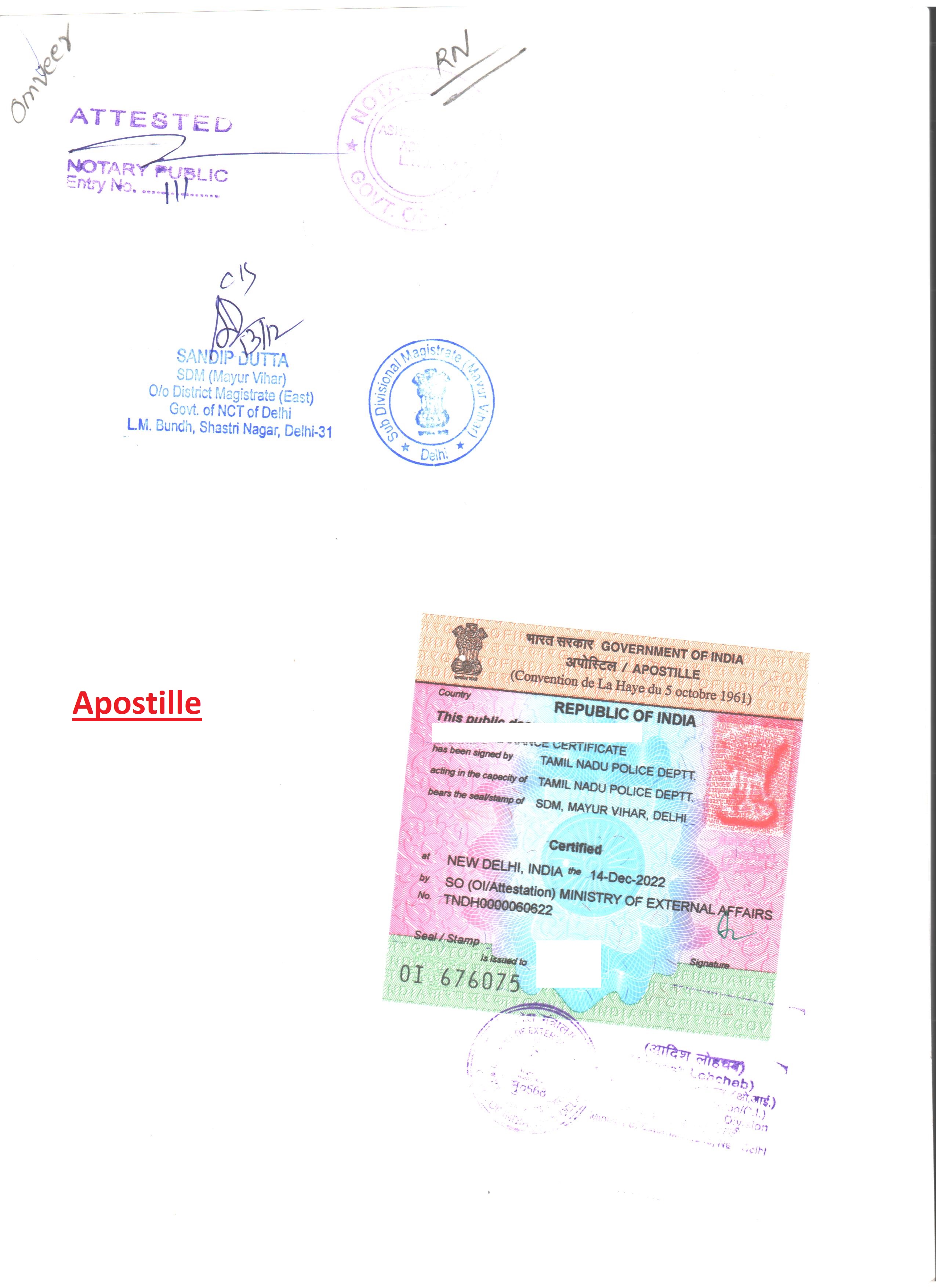 PCC Apostille in India