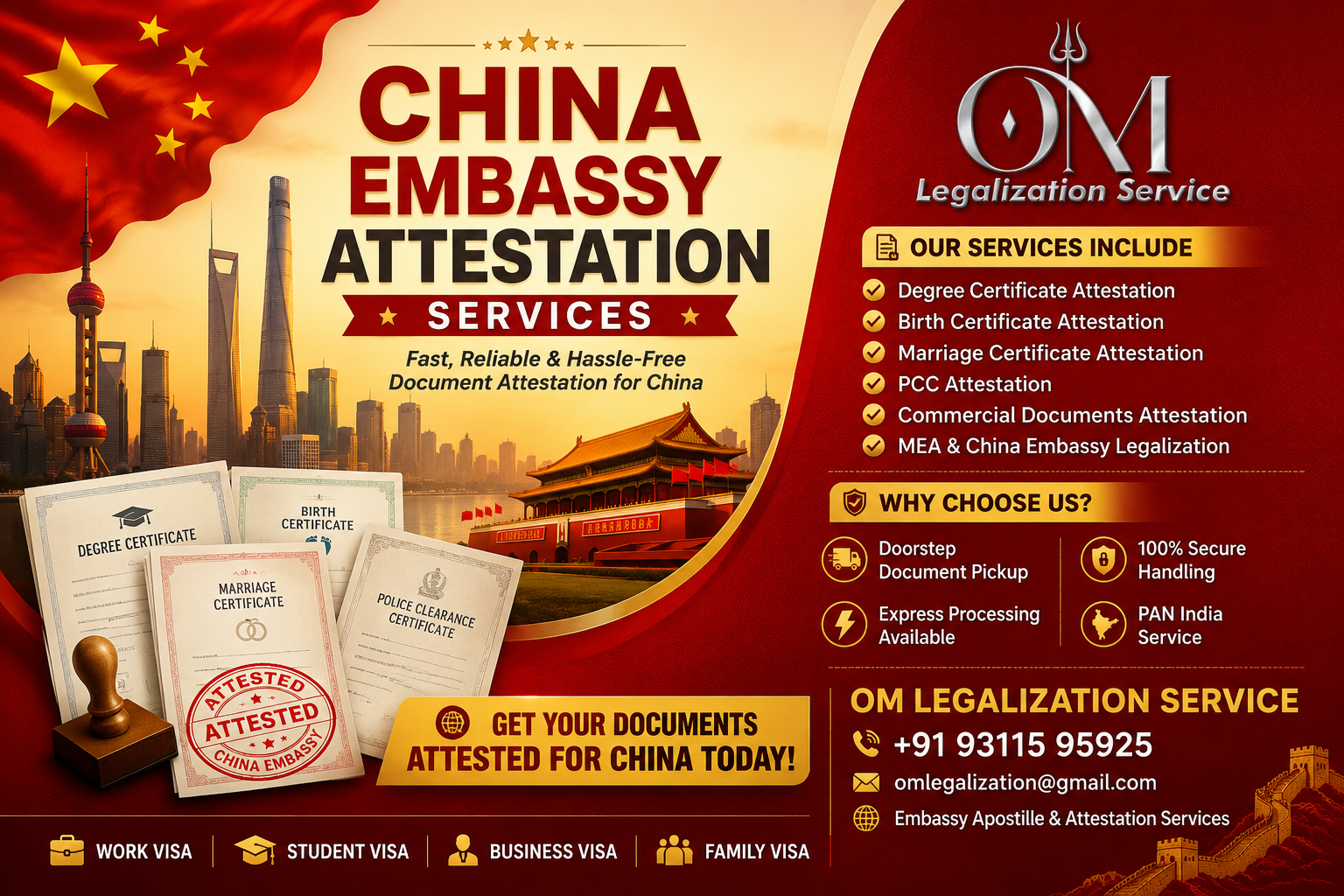China Embassy Attestation in India