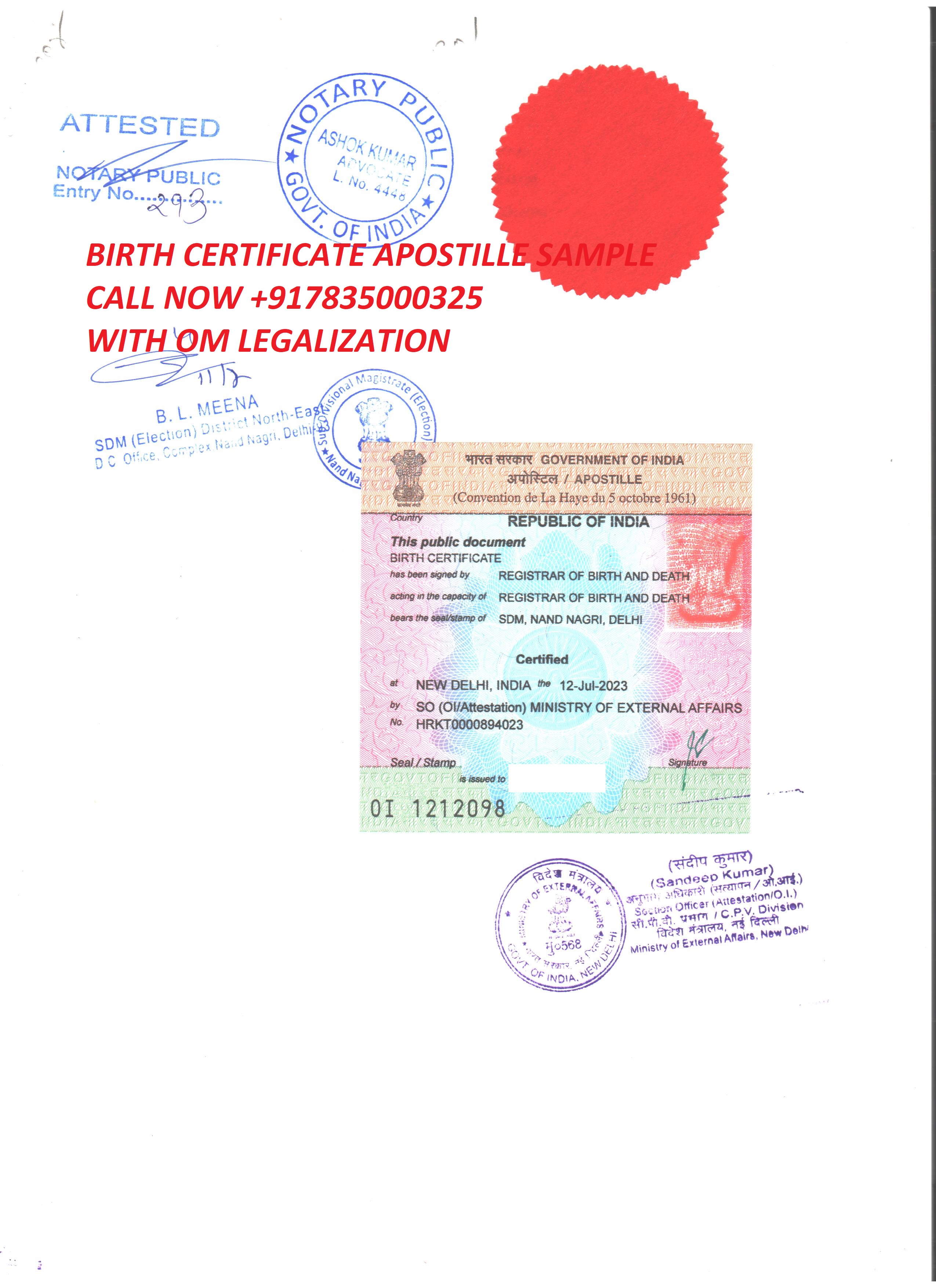 Birth Certificate Apostille  In India